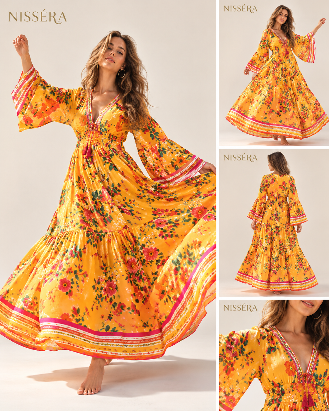 Yellow Floral Maxi Dress Editorial Nissera - Azure Bloom Maxi Dress