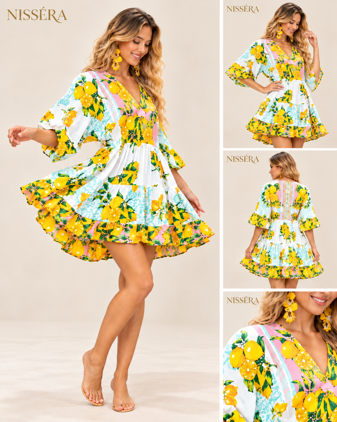 NISSÉRA Lemon Print Lookbook Nissera - Abito Lungo Con Scollo A V