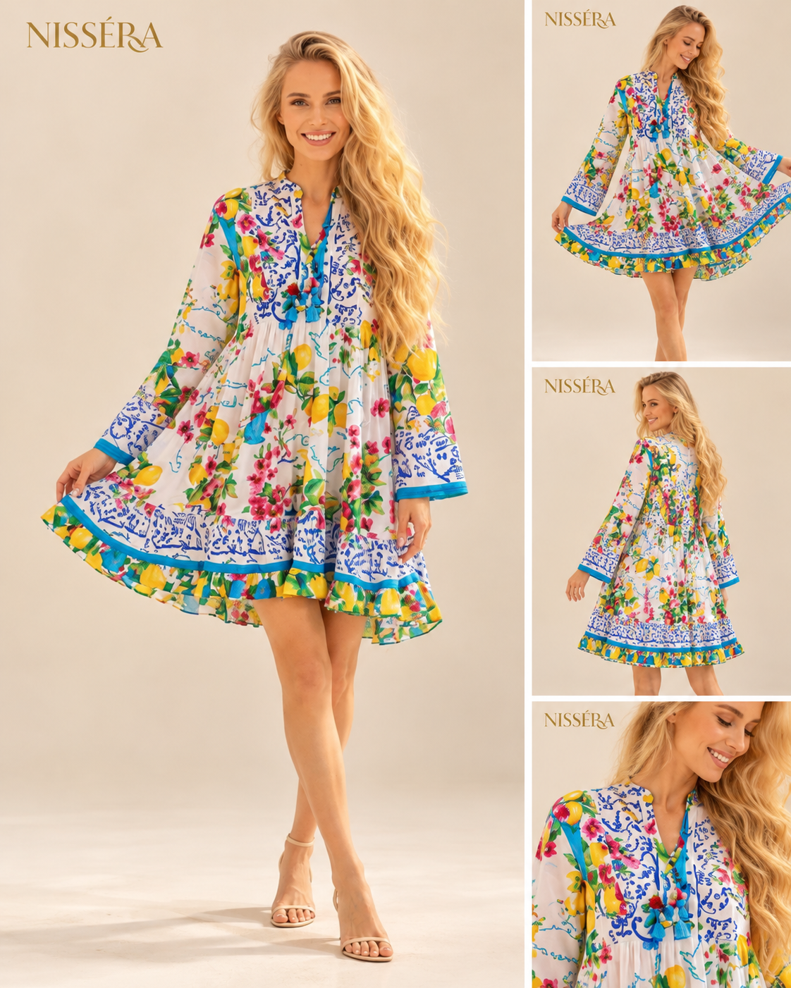NISSÉRA Summer Floral Dress Lookbook Nissera - Abito Corto Con Collo Coreana