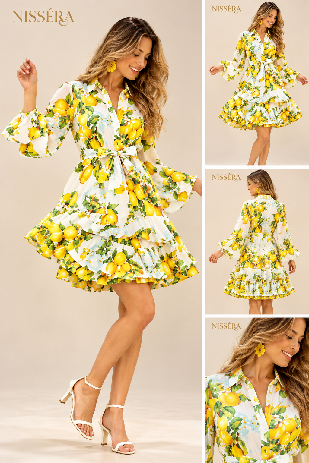 Nissé__ra Lemon Print Summer Lookbook (1) Nissera - Abito Lungo Con Scollo A V