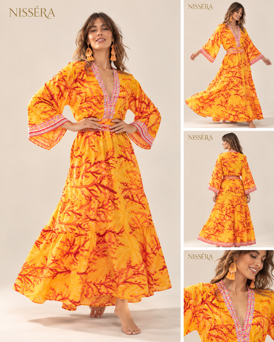 Nissé_ra Coral Maxi Dress Lookbook Nissera - Karftano Lungo